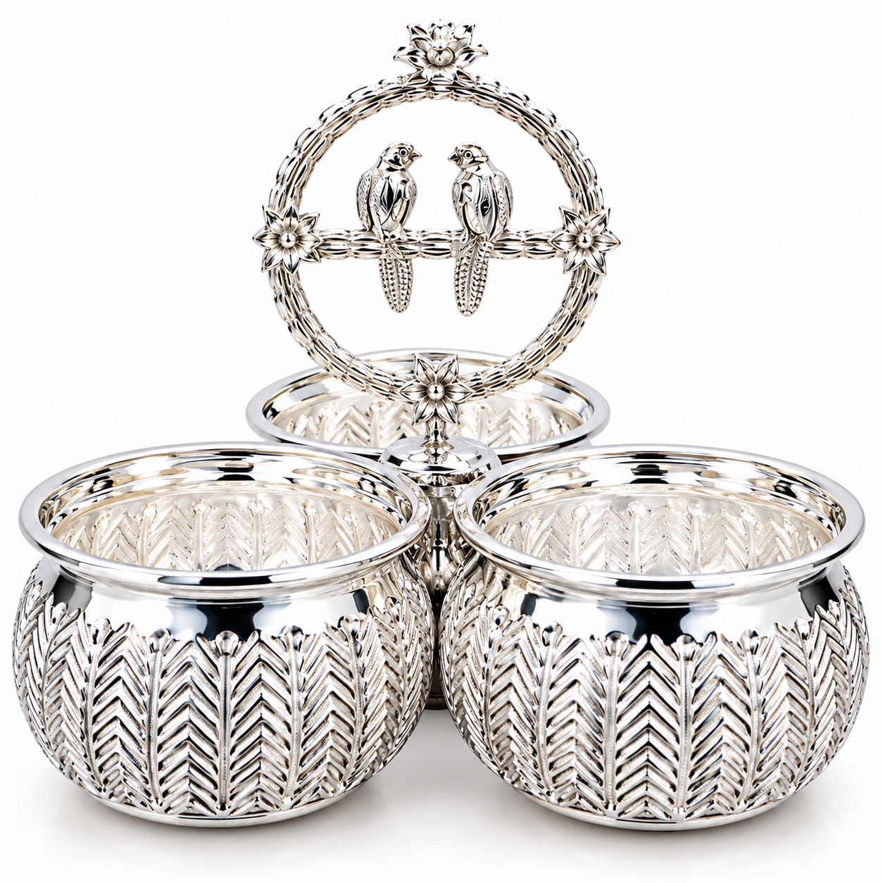 Elegant Hallmarked Silver Peacock Bowl Set 